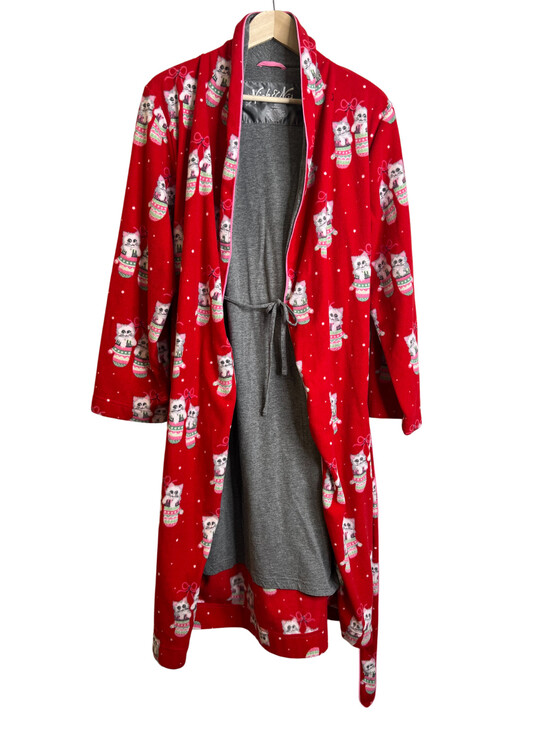 Nick & Nora Robe M/L Red Kittens in Mittens Cats Fleece Holiday Christmas - Picture 3 of 8